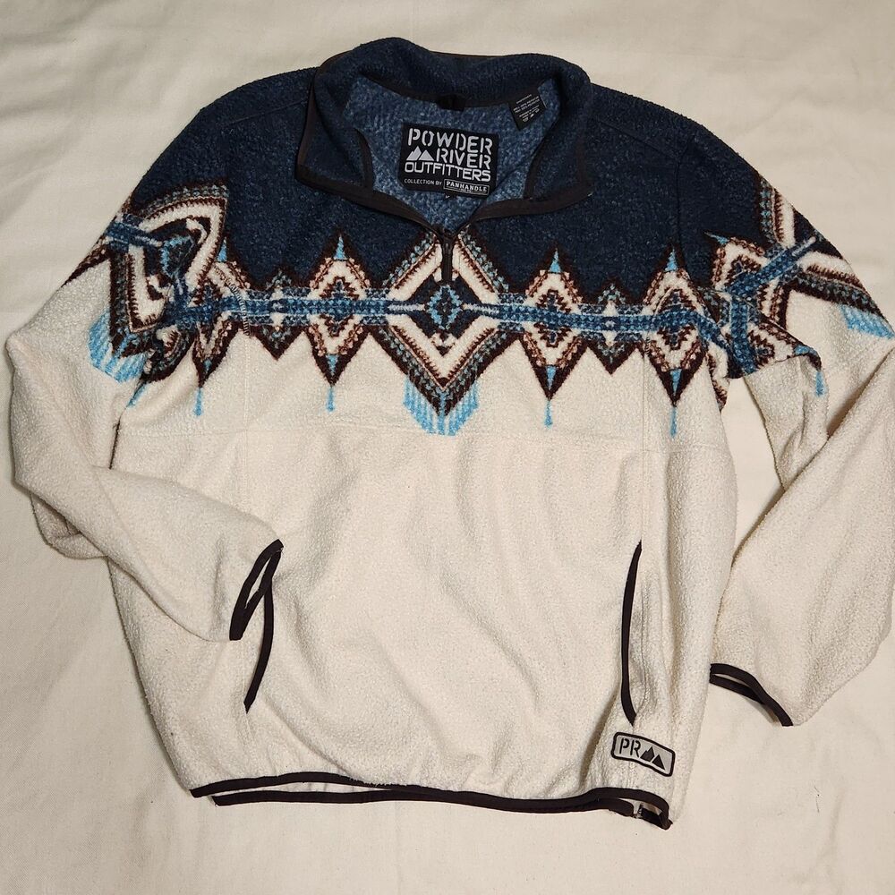 Powder River Outfitters Pullover Aztec Fleece Blue winter isle SZ XXL